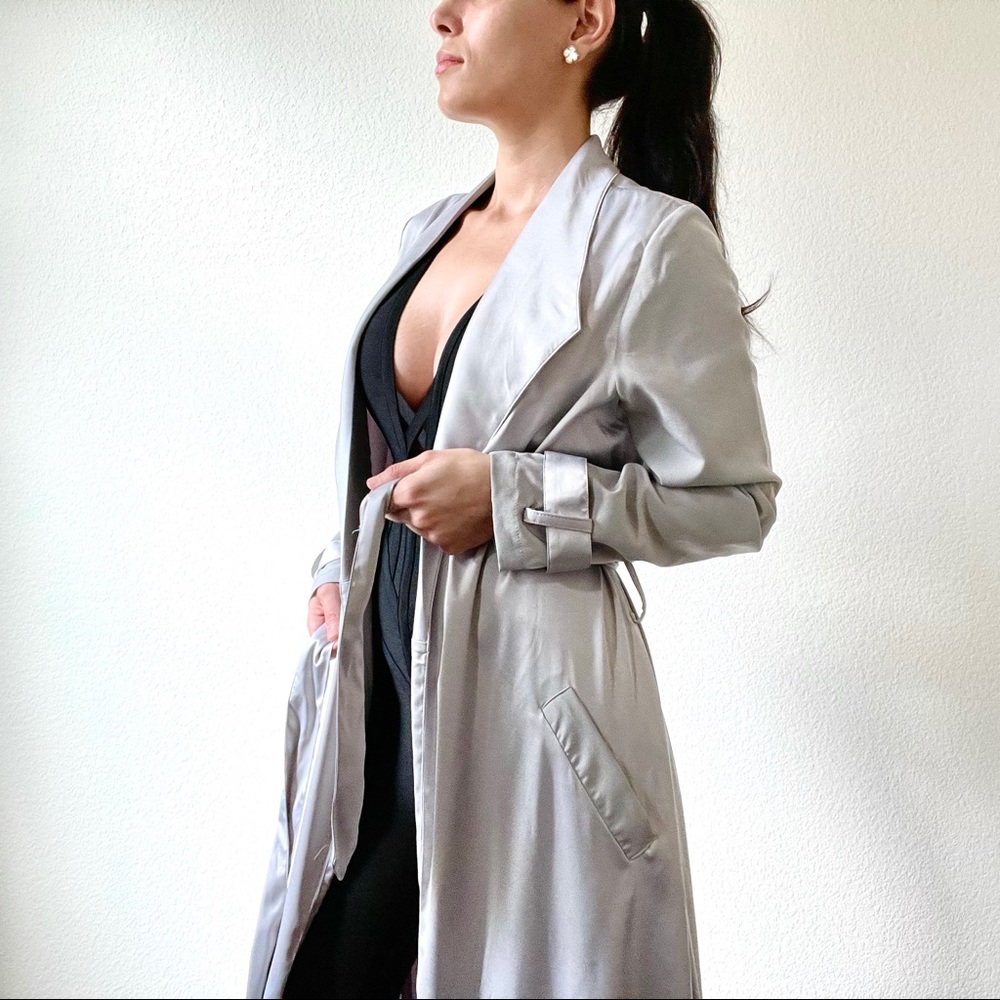 NEW House of CB London Grey Satin Maxi Duster Coat